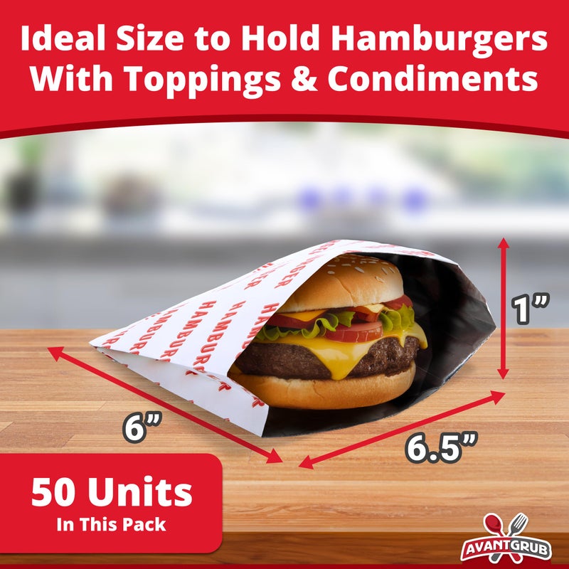 Avant Grub Retro, Grease Proof Burger Wrappers 50 Pk. Great BPA Free Cookout Supply. Pro Quality Bulk Hamburger Bags Are Large and Insulated. Allergen Friendly BBQ Foil Paper Perfect For Baseball Themed Party. - Image 2